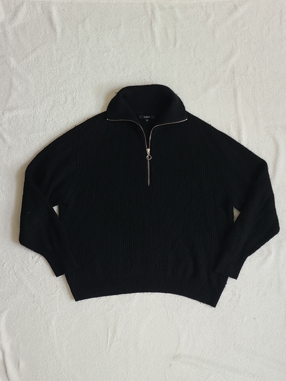 Quince Black Alpaca Wool Blend Quarter Zip Sweater Medium Women's Knit Ribbed